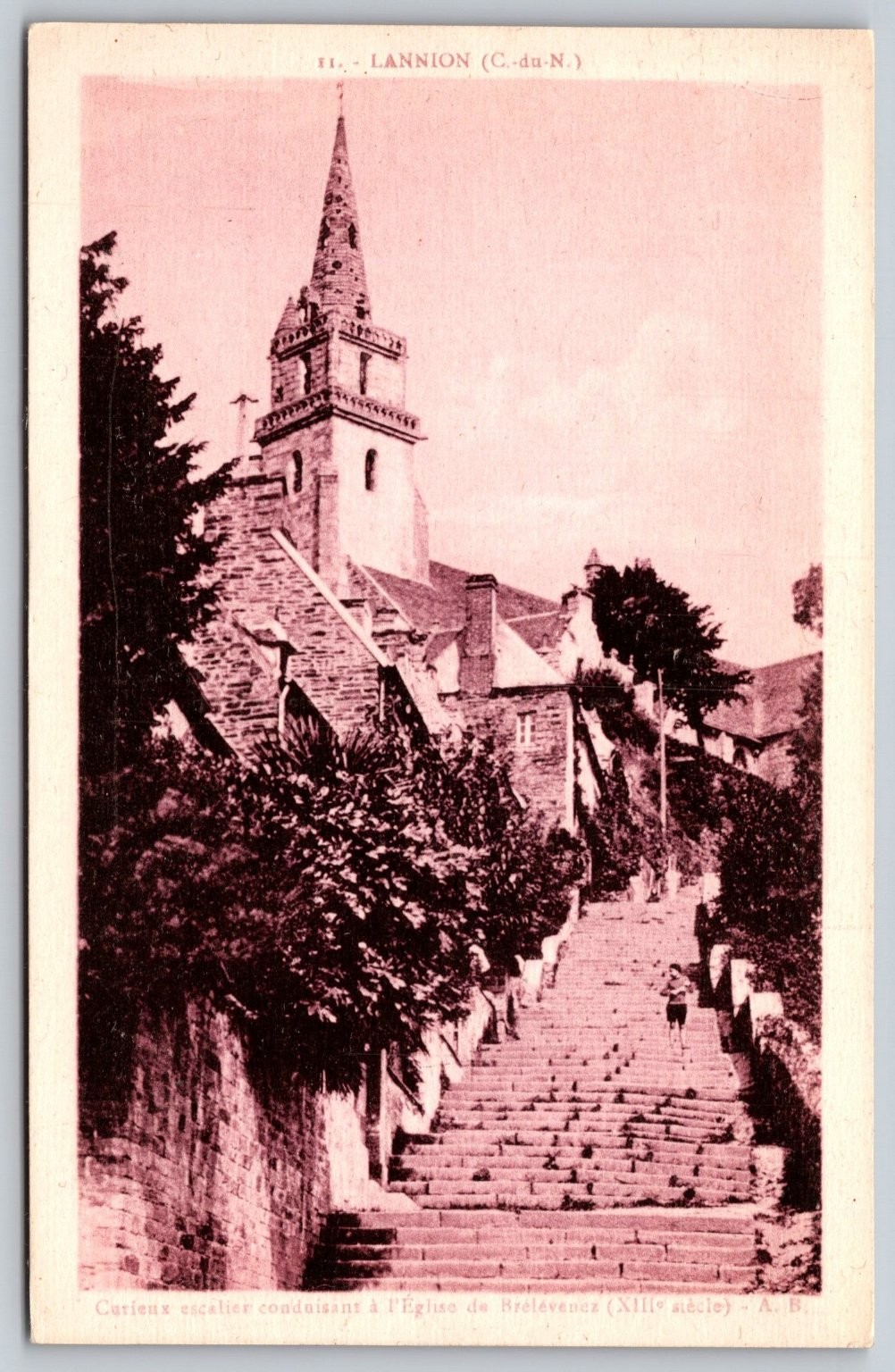 Lannion Brélévenez Church Steps France Antique Postcard Corollon F457 Lannion Brélévenez Church Steps France Antique Postcard Corollon F457