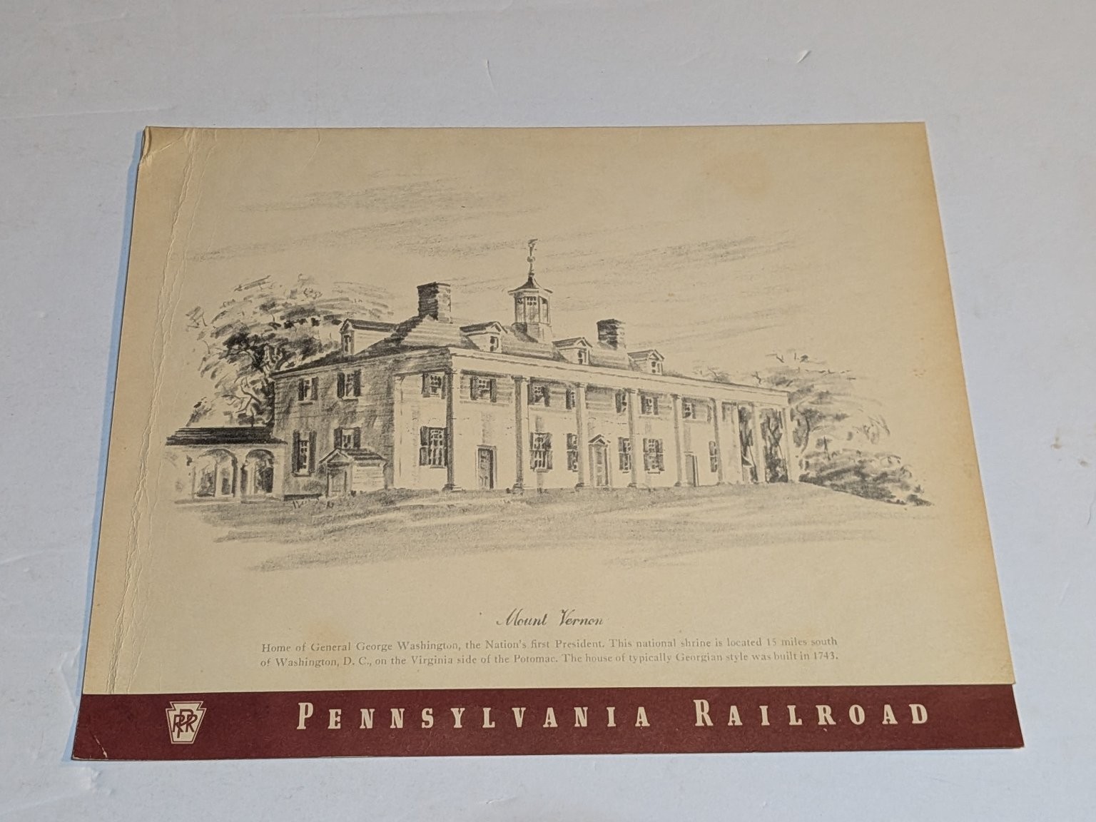 Vtg 1951 Pennsylvania Railroad PRR Dinner Menu Cherry Blossom Tour Mount Vernon