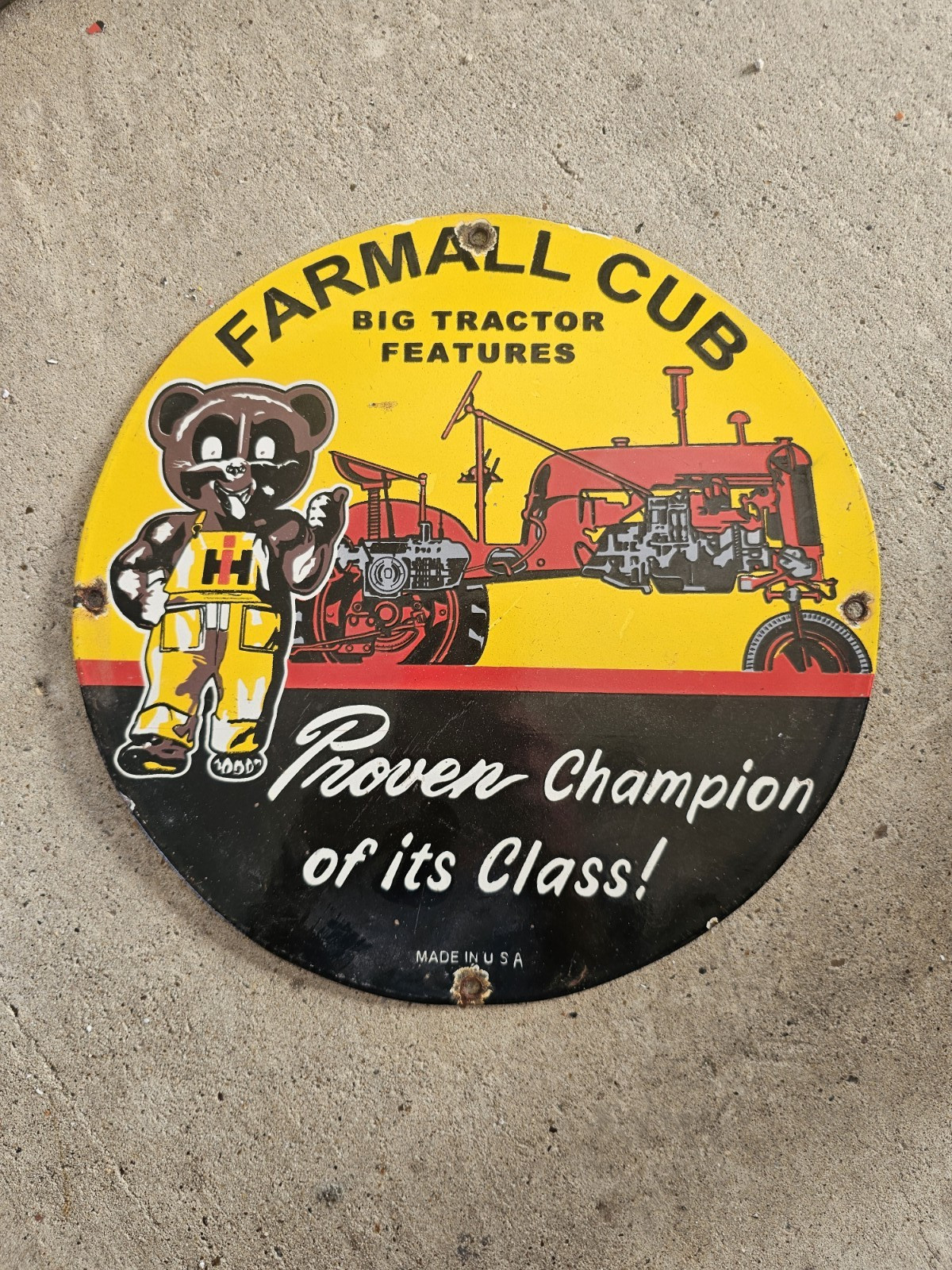 VINTAGE INTERNATIONAL HARVESTER MCCORMICK FARMALL CUB PORCELAIN SIGN 12\