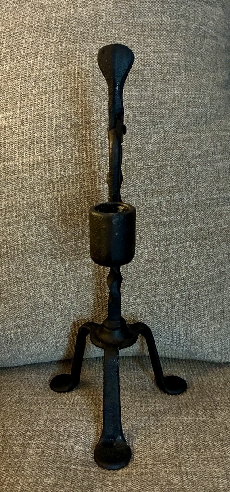 Vintage J.W Fiske wrought  Iron Candle taper holder Rushlight twisted stem black
