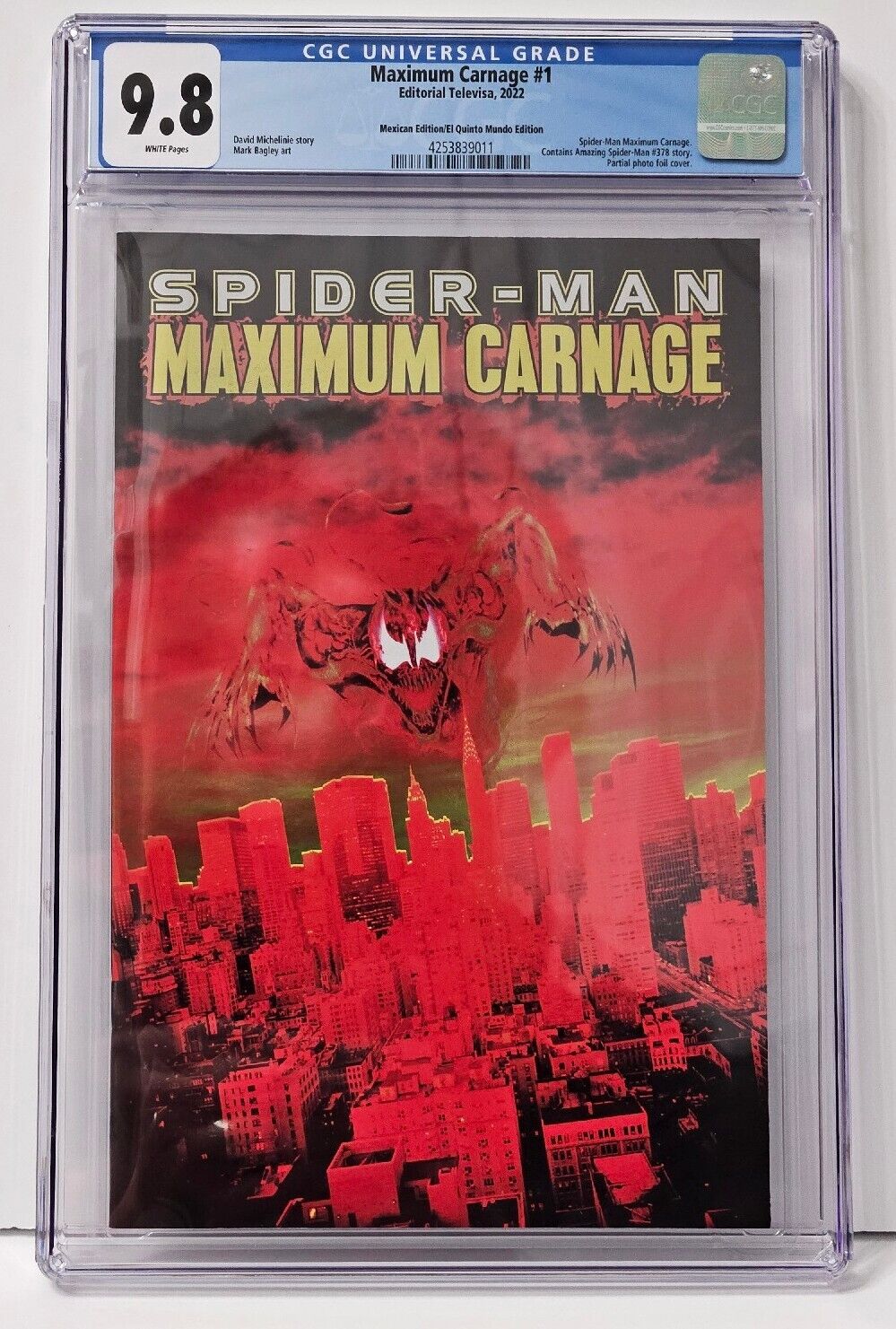 CGC 9.8 Spider-Man Maximum Carnage #1 Mexican Foil Edition El Quinto Mundo 2022