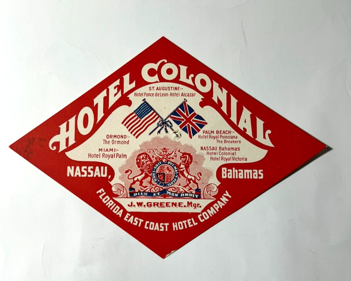 Vintage British Colonial Hotel ~NASSAU BAHAMAS~ Luggage Label