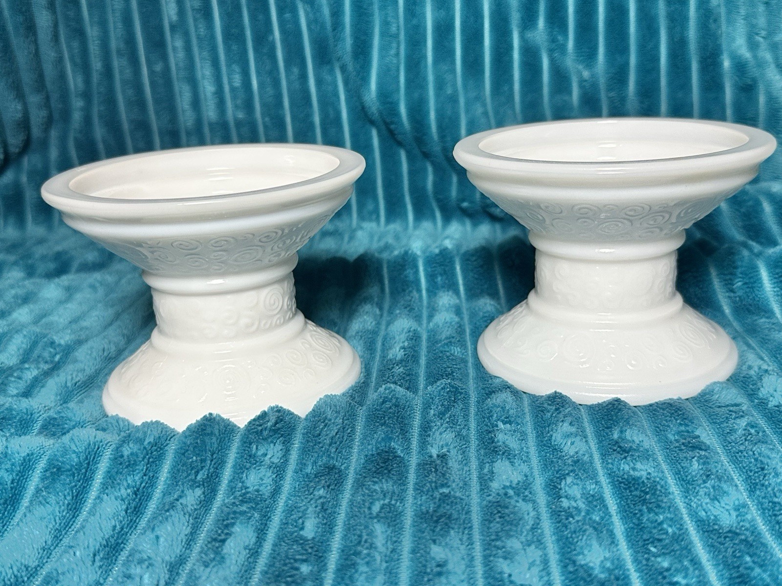 Pair Vintage Milk Glass Pillar Taper Candle Holders Cottage Core