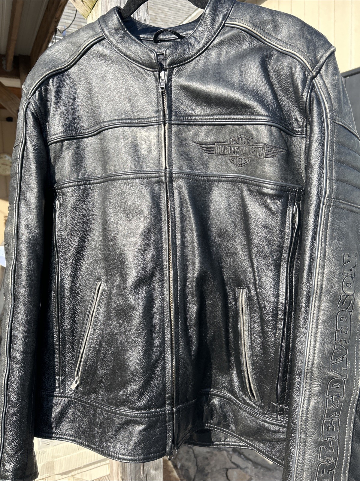 Harley Davidson Durland Distressed Leather Riding Jacket 97182-14VM - VGC LARGE