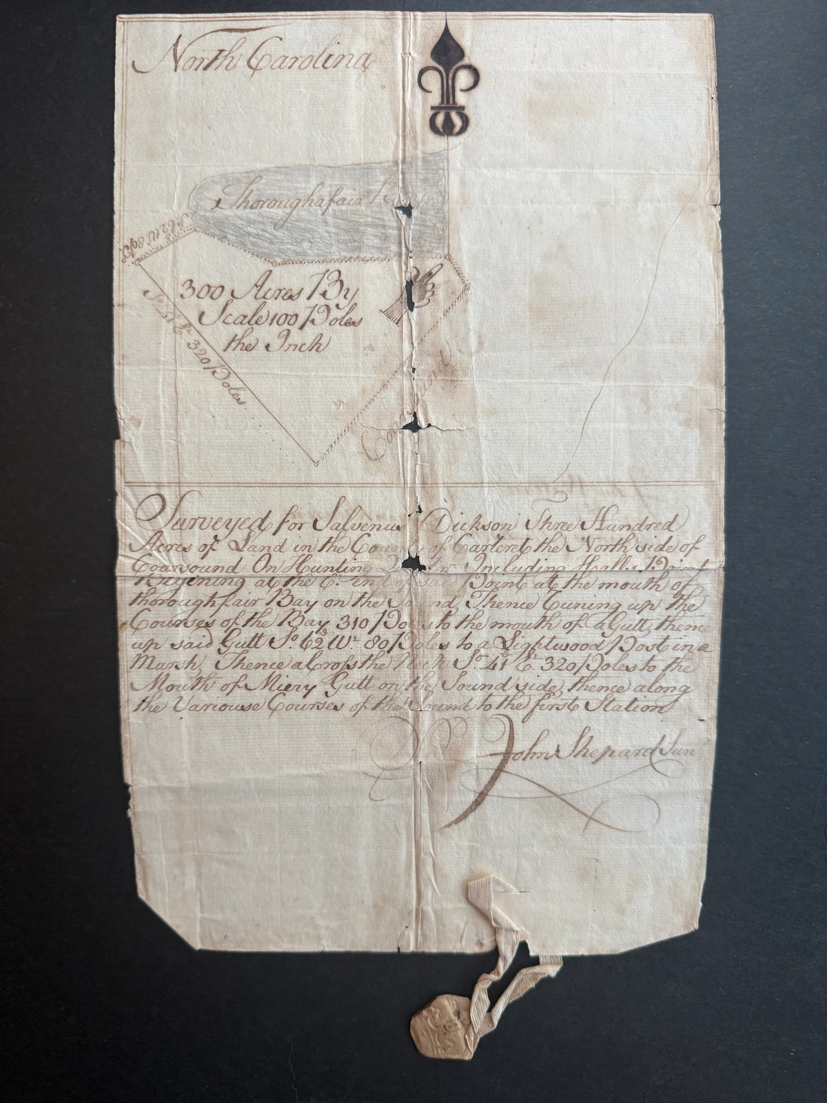 1772 Colonial North Carolina Coastal Survey with Original Wax Seal—Carteret
