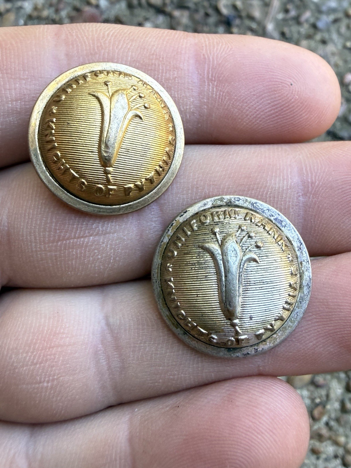Antique Knights of Pythias Uniform Rank Cost Buttons Lot Of 2