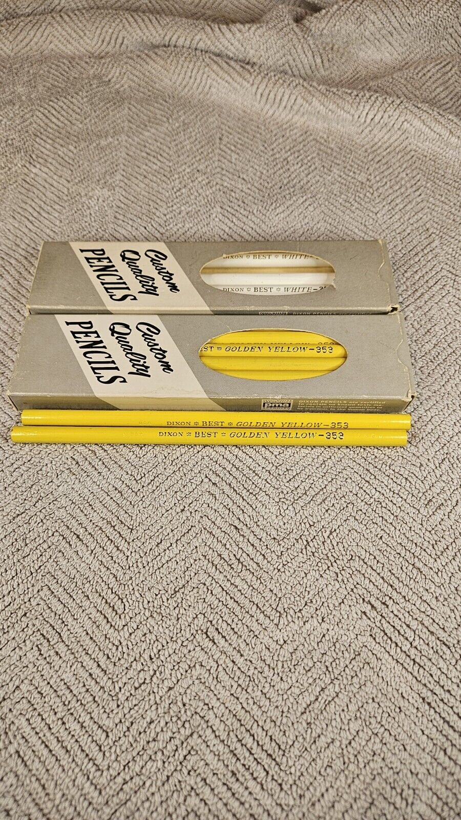 Vintage Lot of Dixon Custom Quality Pencils, Golden Yellow (14) And White (6). 
