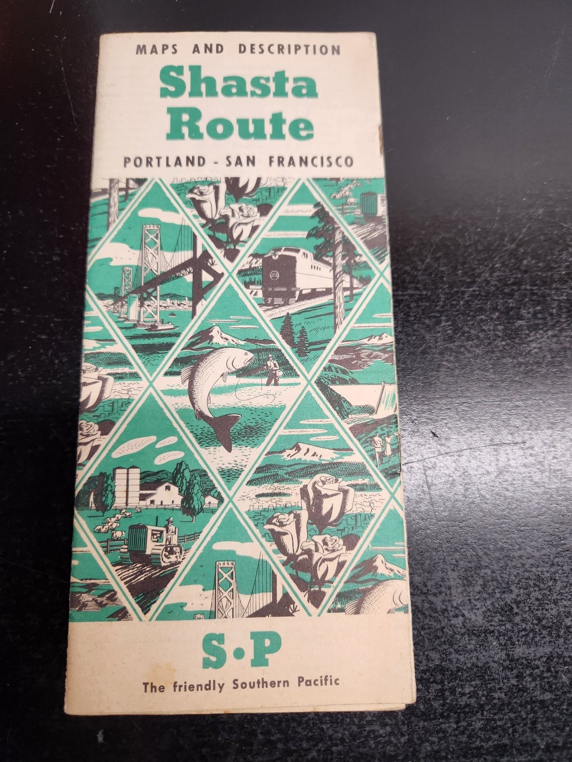 1947 Southern Pacific Shasta Route Train Map Brochure Portland San Francisco
