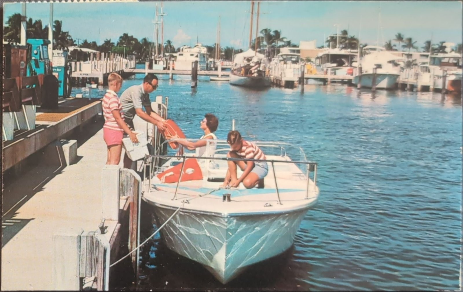 Vintage Florida Postcard Ft. Lauderdale Boating Scene 1960s