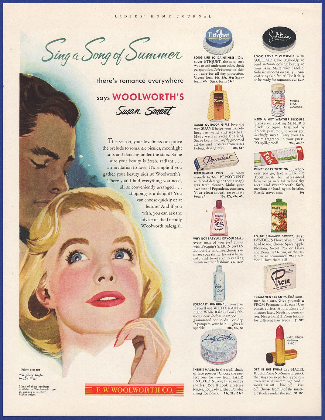 Vintage 1952 F.W. WOOLWORTH Co. Cosmetics Hair Care Freshies Mints 50\'s Print Ad