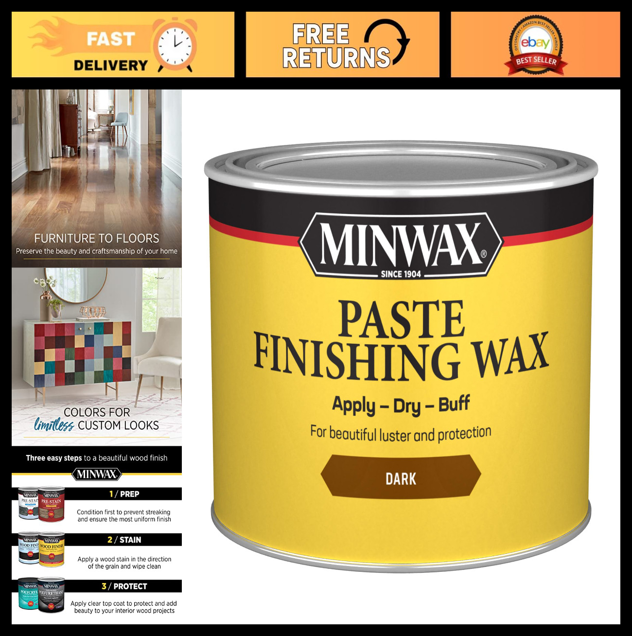 Minwax 786004444 Paste Finishing Wax, 1-Pound, Special Dark Minwax 786004444 Paste Finishing Wax, 1-Pound, Special Dark