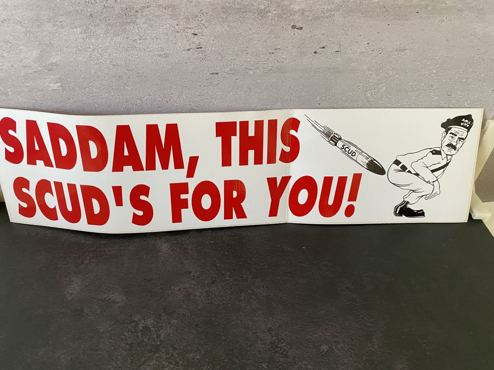 Vintage Desert Storm Saddam Hussein Bumper Sticker  Patriotic Scud Missile