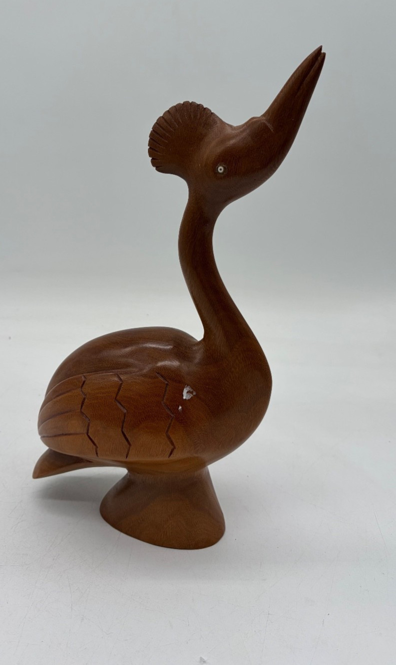 Vintage Hand-Carved Solid Wood Water Bird Carving Figurine No Brand