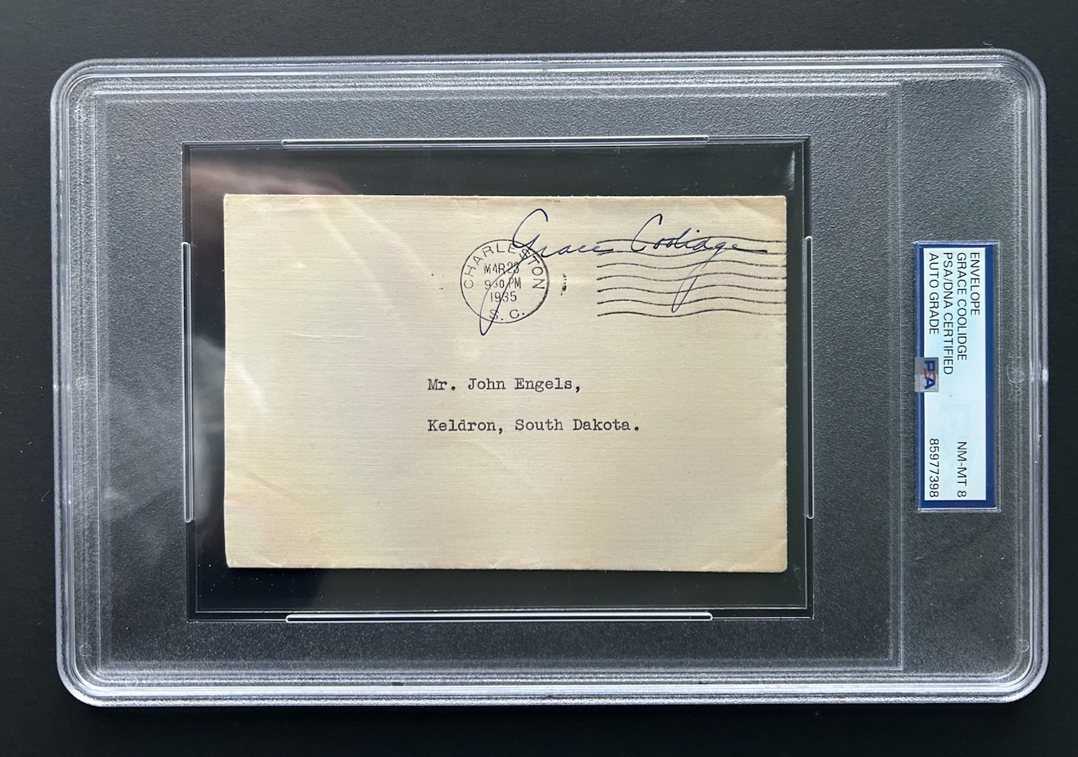 First Lady Grace Coolidge Signed Free Frank Envelope PSA 8 Autograph (NM-MT)