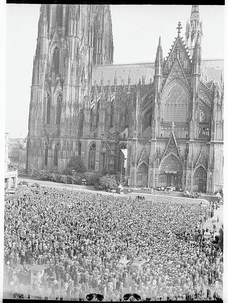 Massive Crowd at Cathedral - Cologne Full Square. The square i - 1953 Old Photo