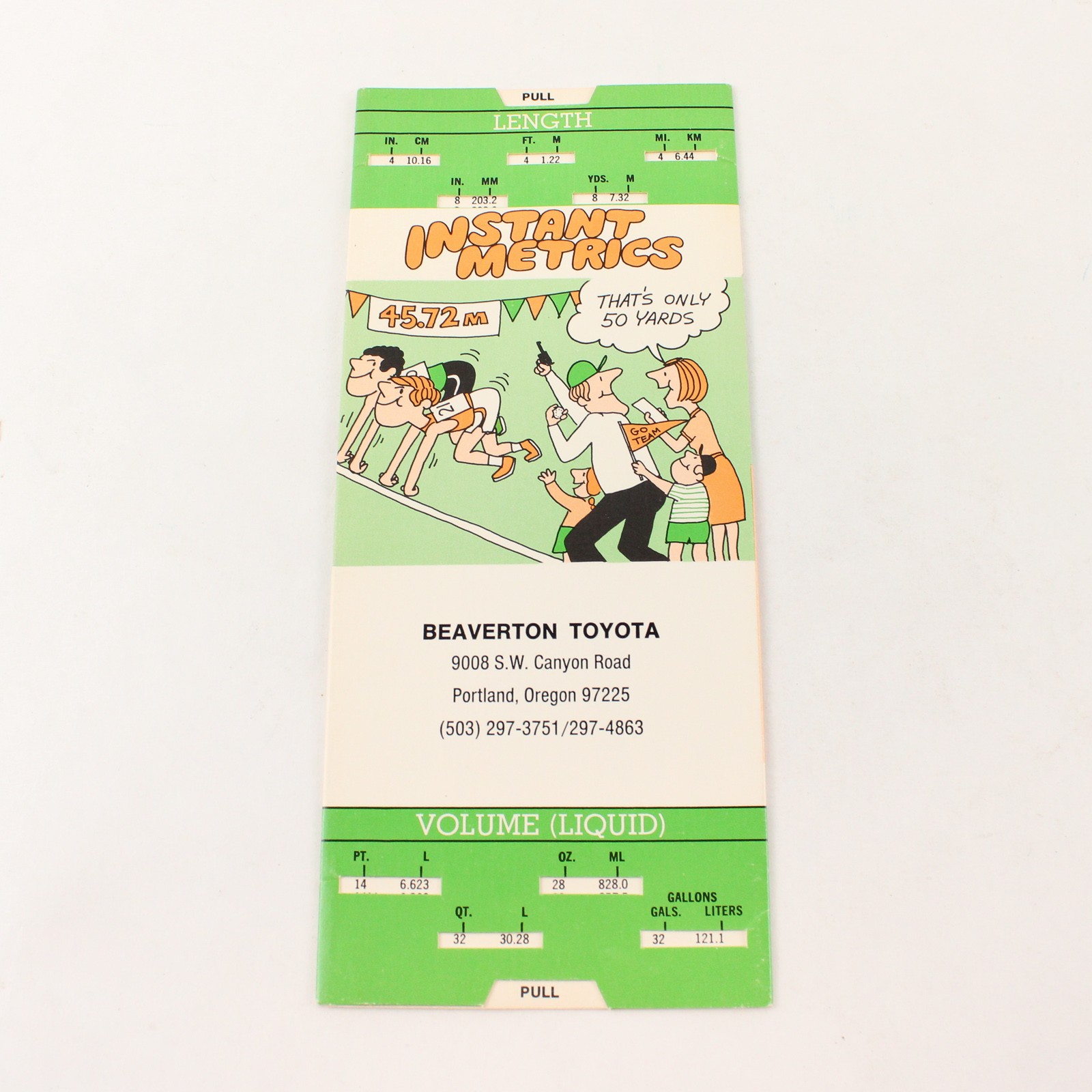 Vintage Instant Metrics Scale Chart Beaverton Toyota Promo Paper Collectible