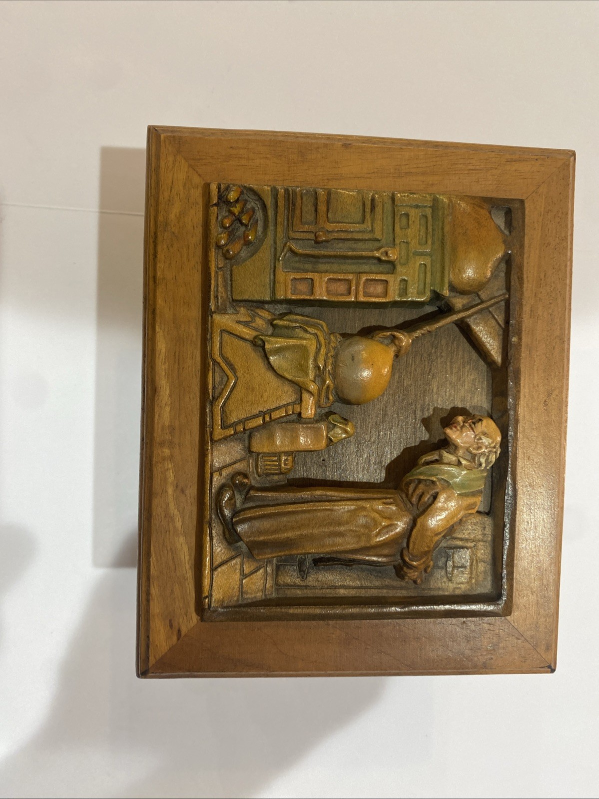 VTG ANRI Carl Spitzweg The Alchemist Carved Wood Music Box Swiss Reuge Working