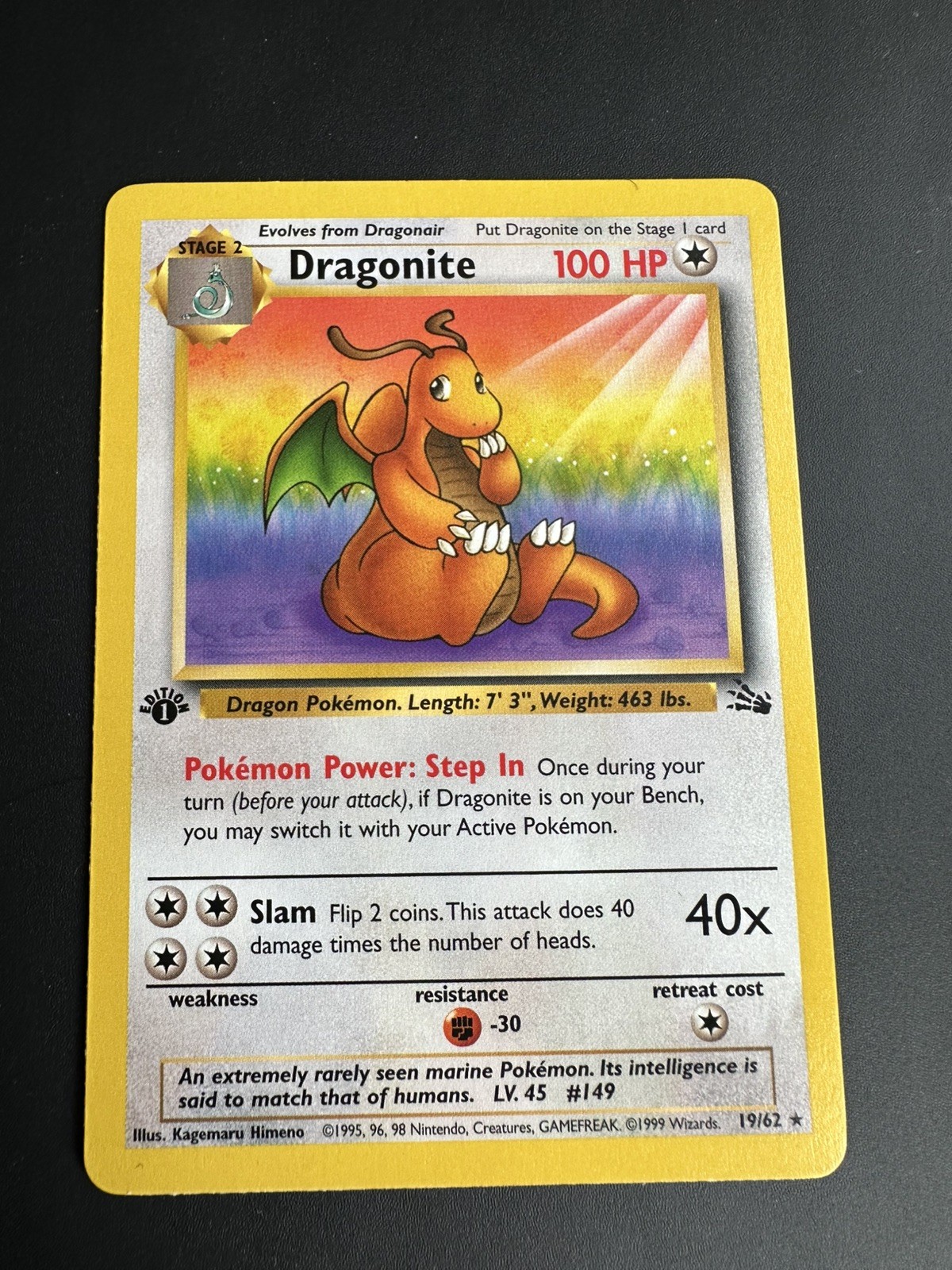 Wizards of the Coast Pokémon TCG 1st Edition Dragonite 19/62 Fossil Rare 1999