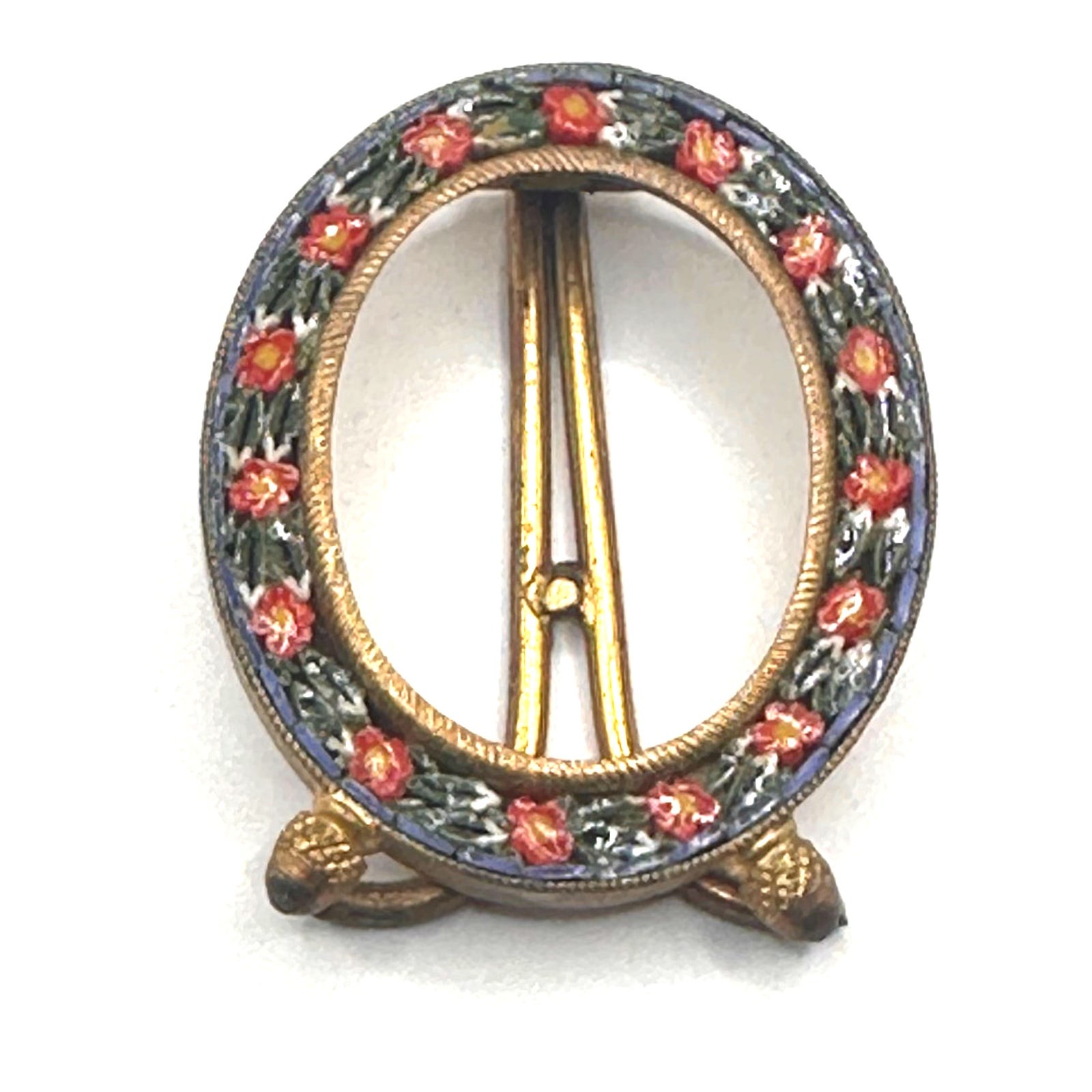Vintage Miniature Picture Frame Made in Italy Mini Easel Mosiac Floral Oval