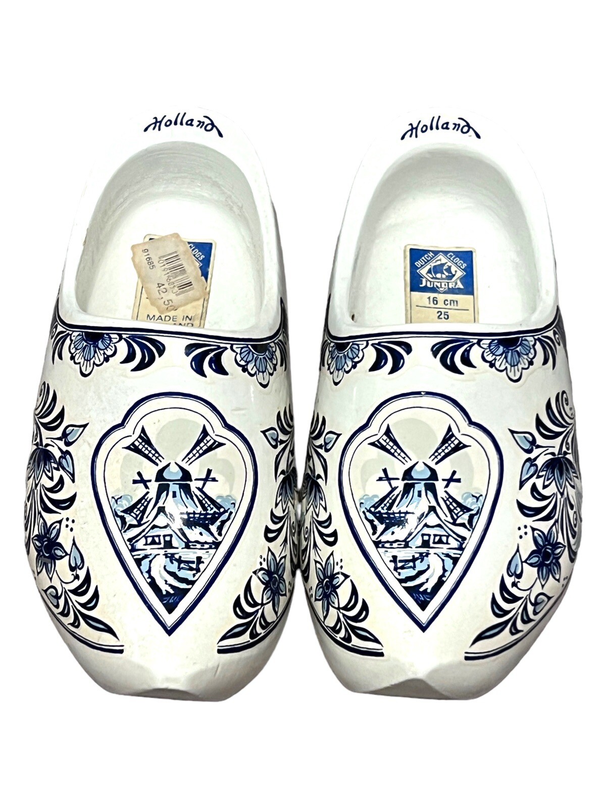 Junora Hand Painted Dutch Wooden Clogs Delft Blue Holland Souvenir Shoes Size 25