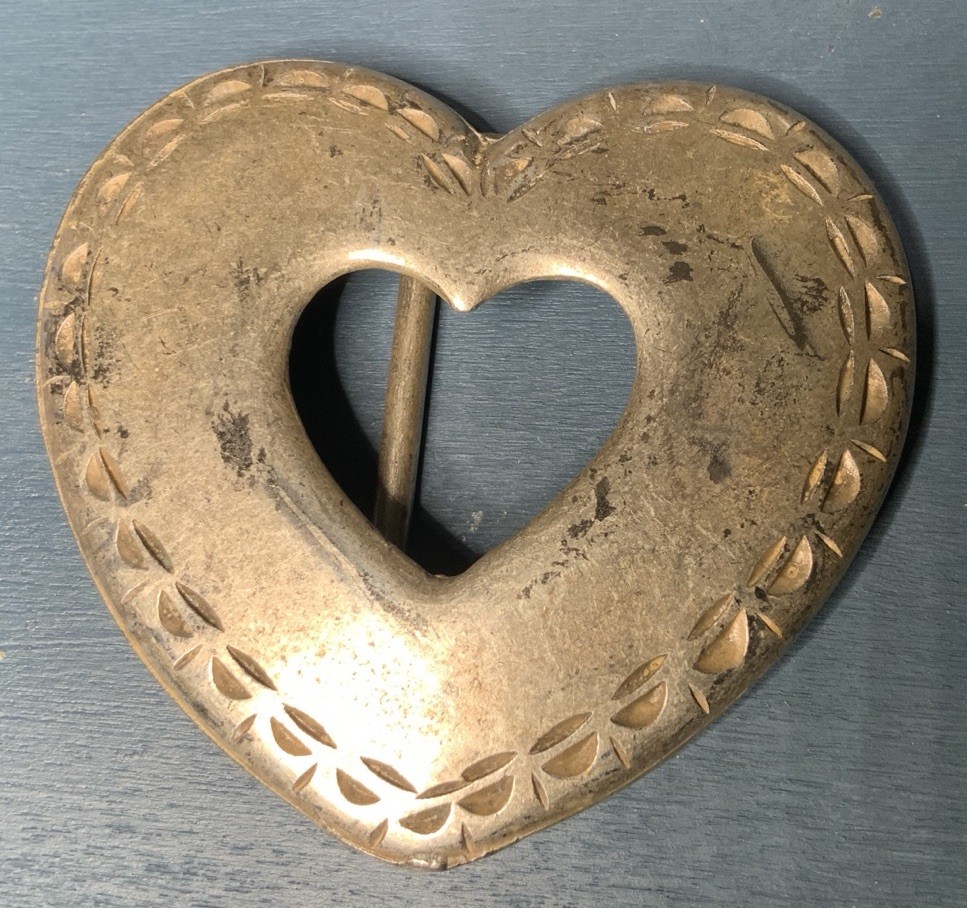 Vintage Western Heart Belt Buckle Engraved Silver Tone Metal Open Cutout Cowgirl