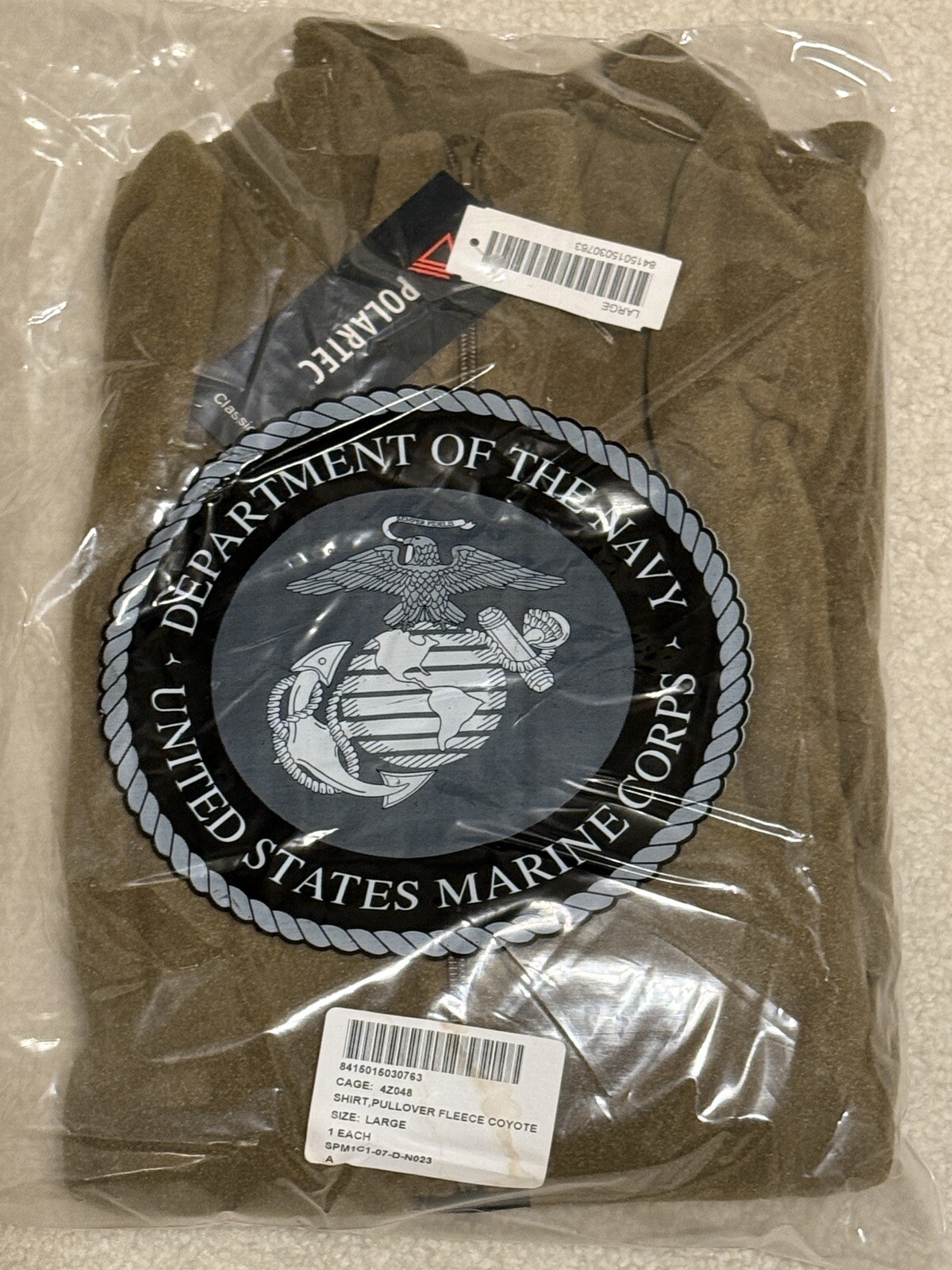 USMC Coyote Fleece Pullover Polartec 100 Size Large USGI Authentic Marines NEW