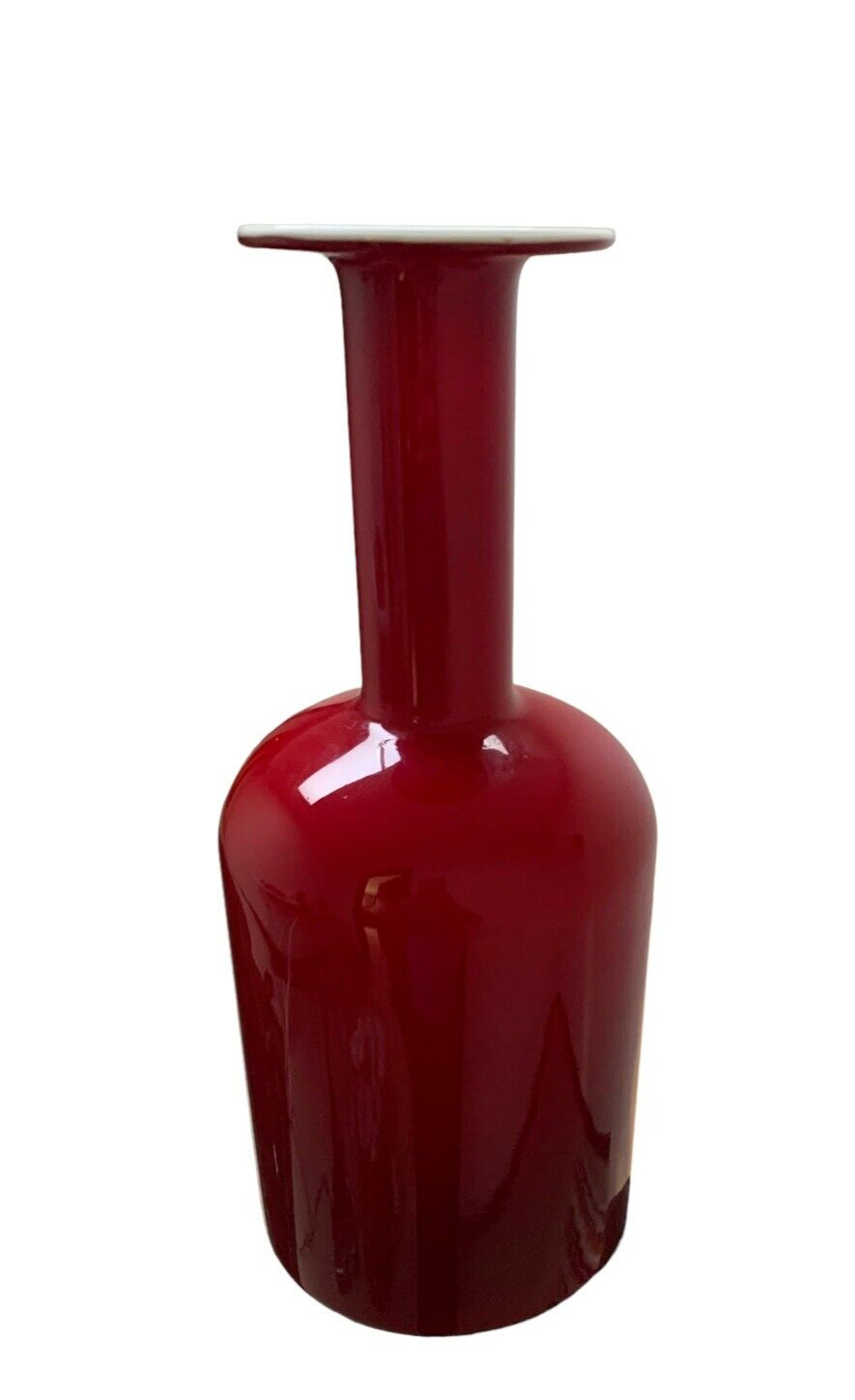 Holmegaard Kastrup Red Cased Glass Gulvase, Bottle, Table Vase, Otto Brauer 14”