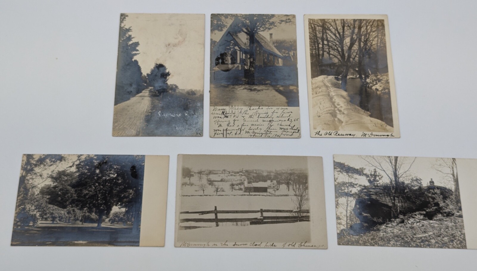 6 McDonough NY RPPC Photo Postcards Church Snowy Town View Raceway 1907-1908 6 McDonough NY RPPC Photo Postcards Church Snowy Town View Raceway 1907-1908