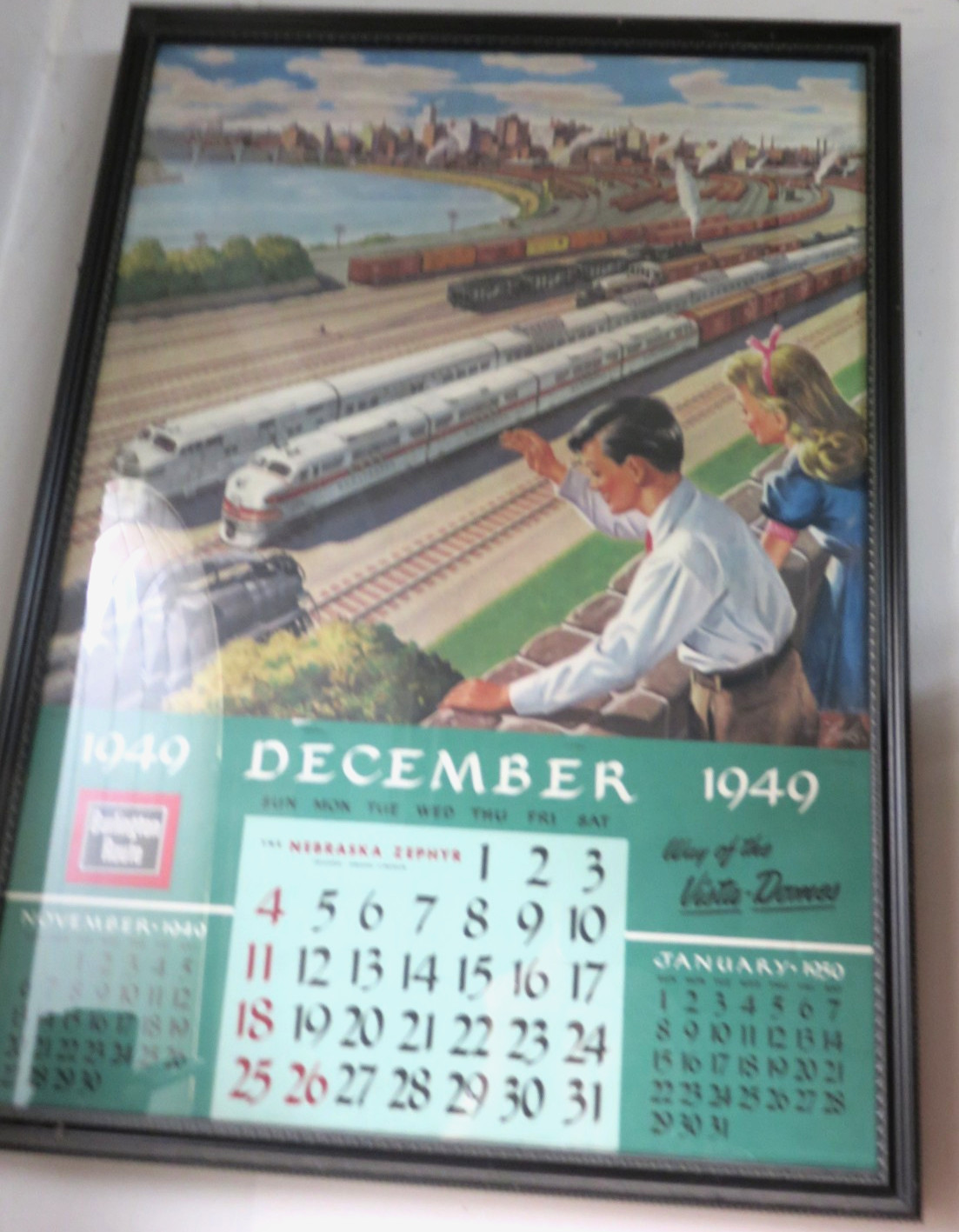 Burlington CB&Q 1949 Calendar 18 x 26 Framed