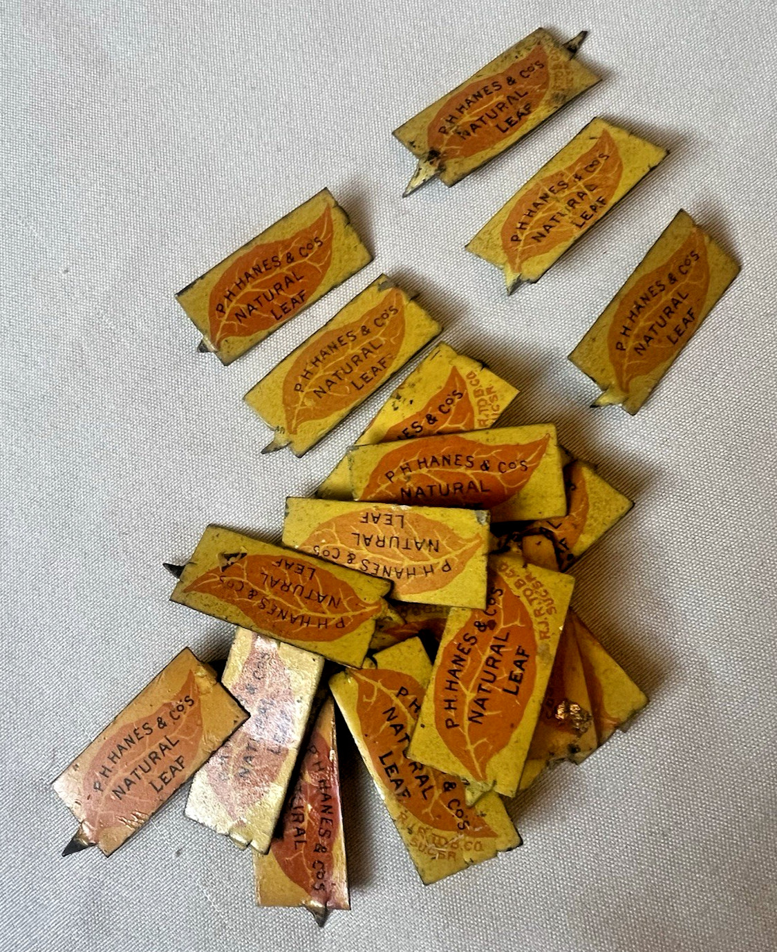 Vintage TOBACCO TIN TAG Lot of 19 P H Hanes Z Vintage TOBACCO TIN TAG Lot of 19 P H Hanes Z