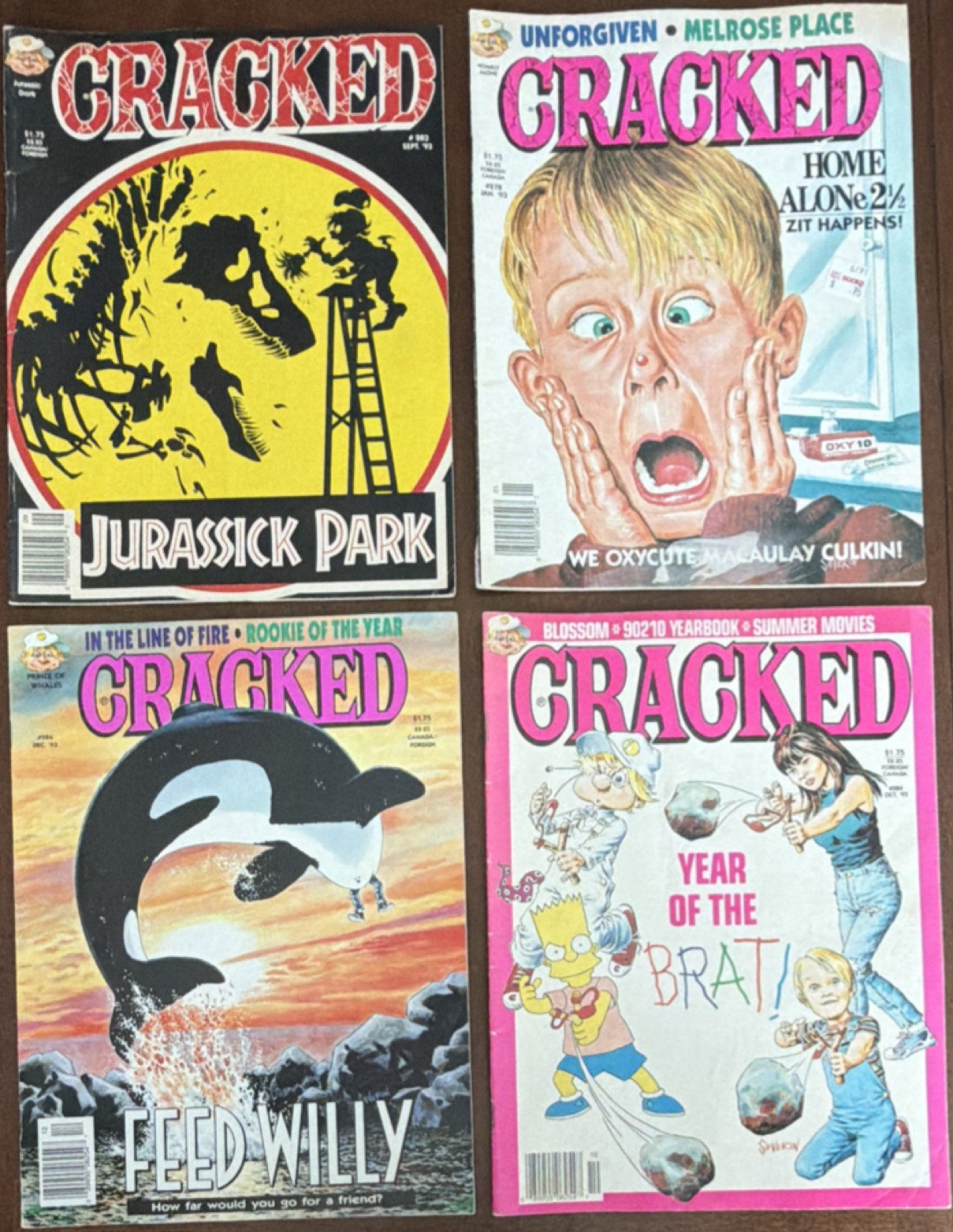 Cracked Magazine 1993 Lot #278 #283 #284 #286 Jurassic Park Willy Home Alone