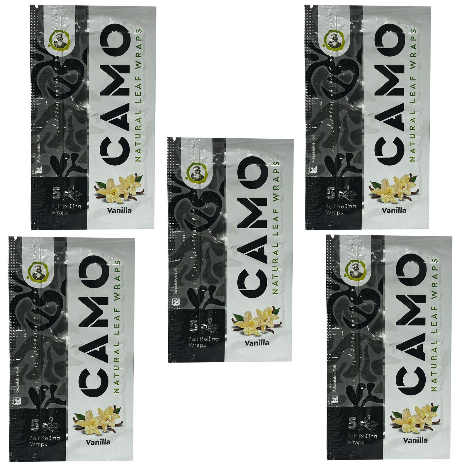 5 Packs Afghan Hemp Camo Vanilla Natural Leaf Wraps - (5 per pack, 25 total) 5 Packs Afghan Hemp Camo Vanilla Natural Leaf Wraps - (5 per pack, 25 total)
