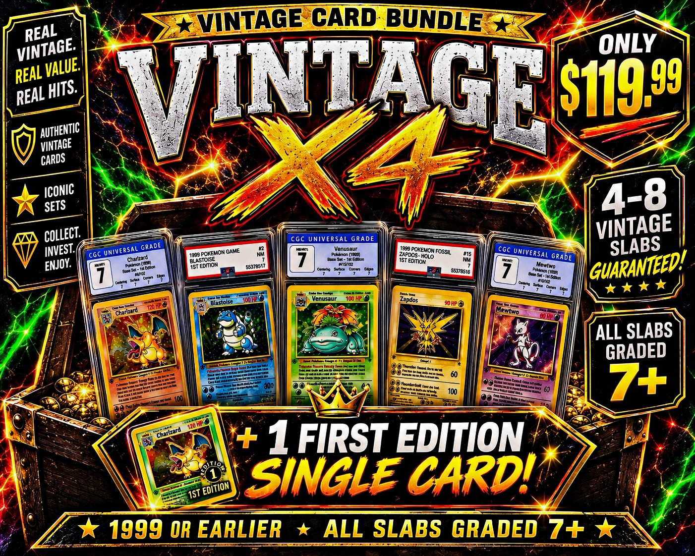 VINTAGE X4 SLABS . GRADED VINTAGE 4-8 SLABS . 1999 and earlier CGC AND PSA ONLY