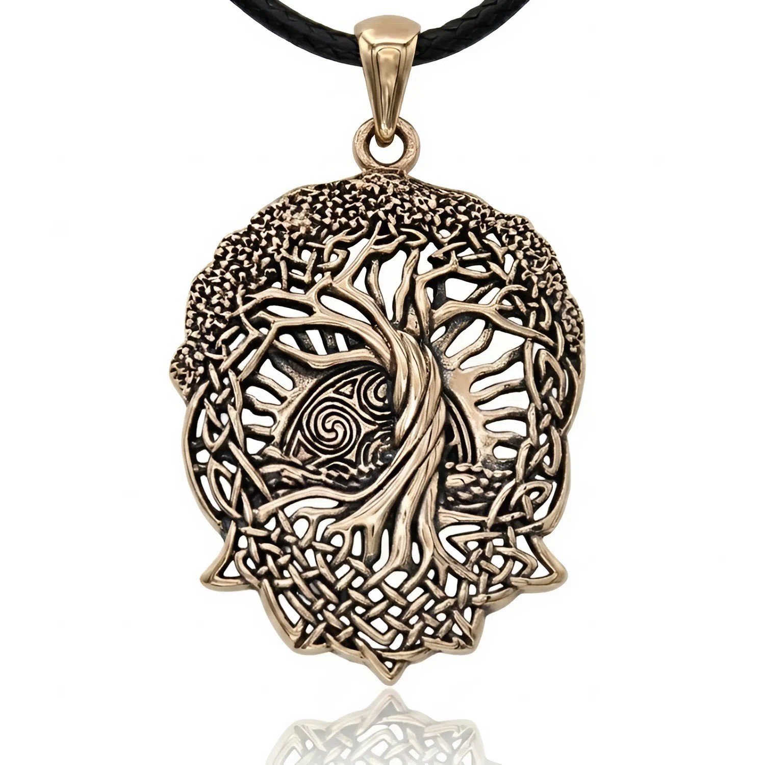 Bronze Celtic Knot World Tree of Life Pendant with Rising Sun Knotwork Necklace