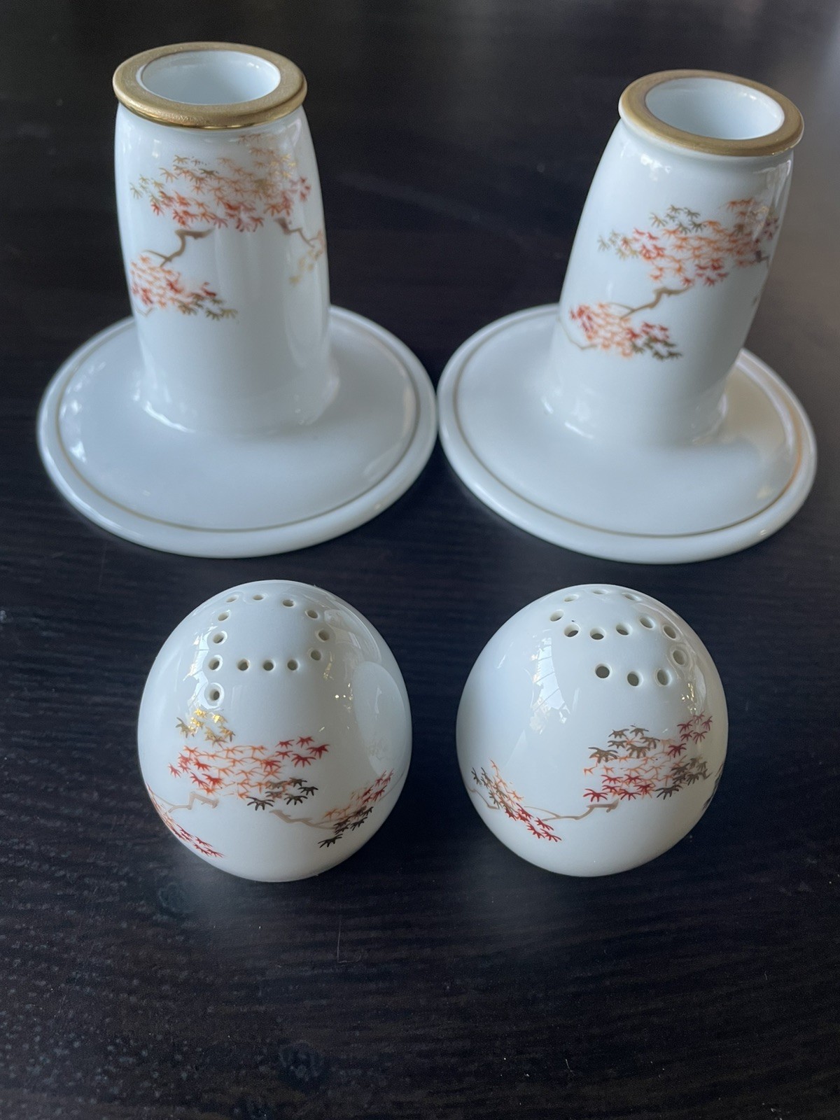 Vintage Pair Fukagawa Arita Maple Candle Stick + pair shakers