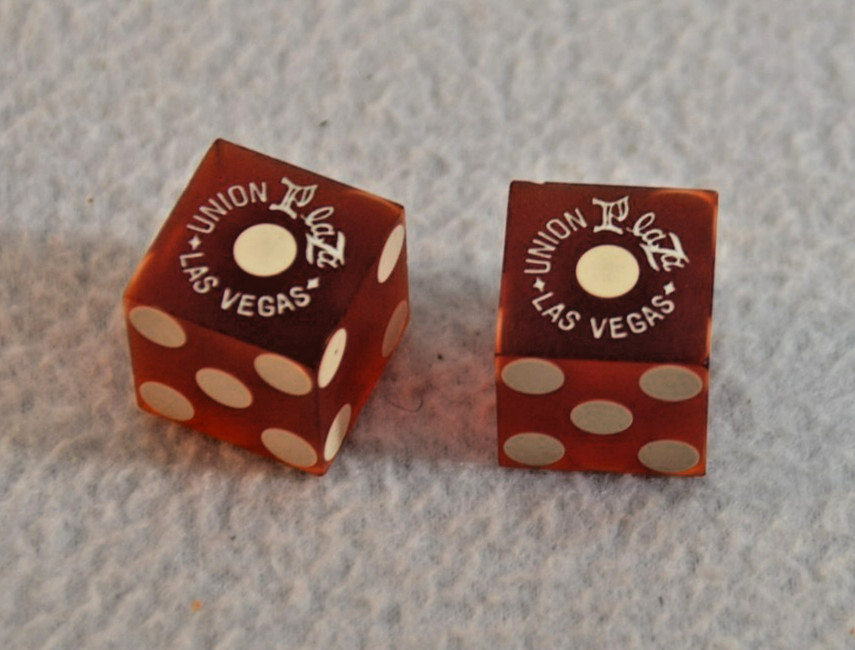 Union Plaza Casino Las BVegas N.V. 2 Red Dices Casino Used & Numbered
