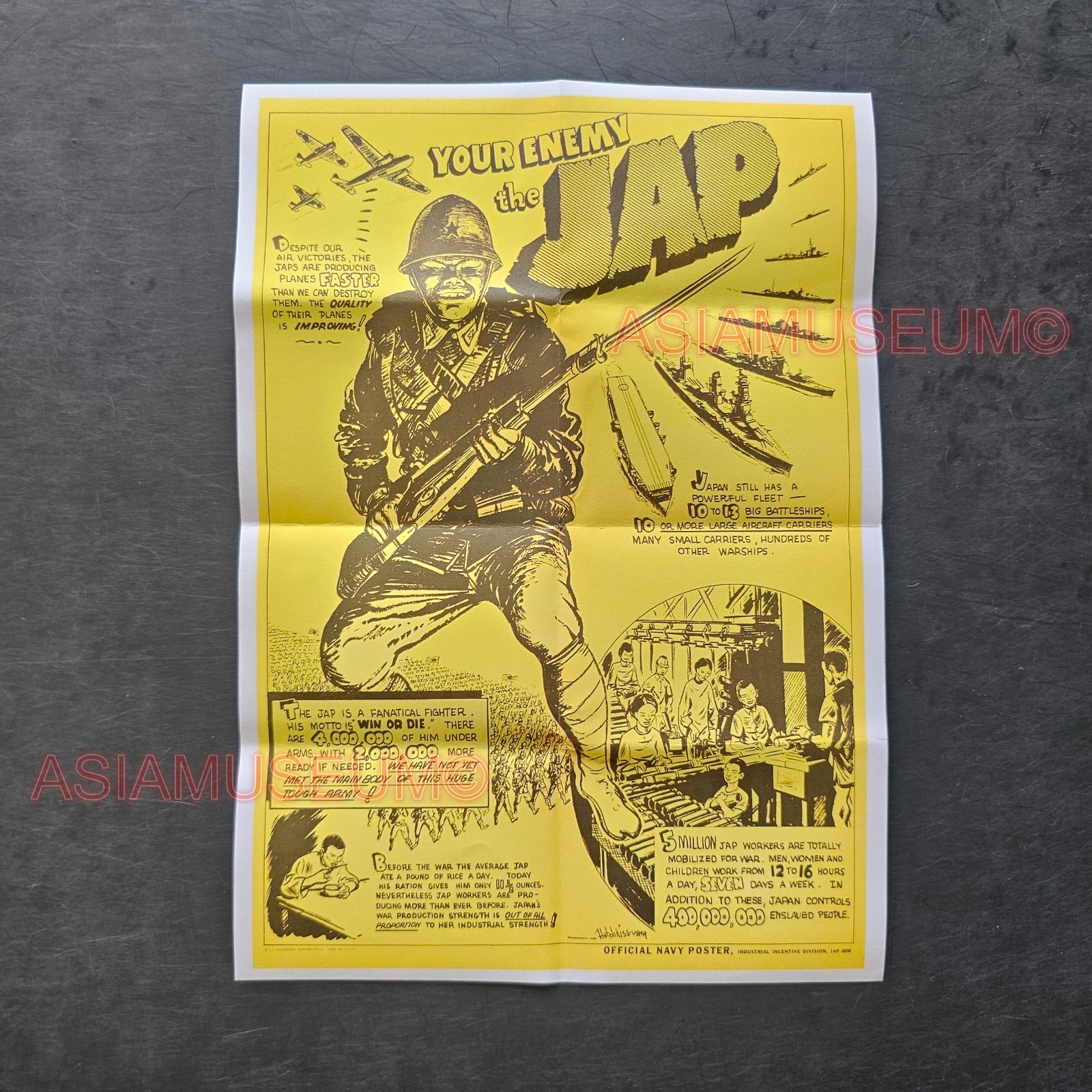1945 WW2 USA Your Enemy Japan Army Soldier Warship Battle Propaganda Poster Q237