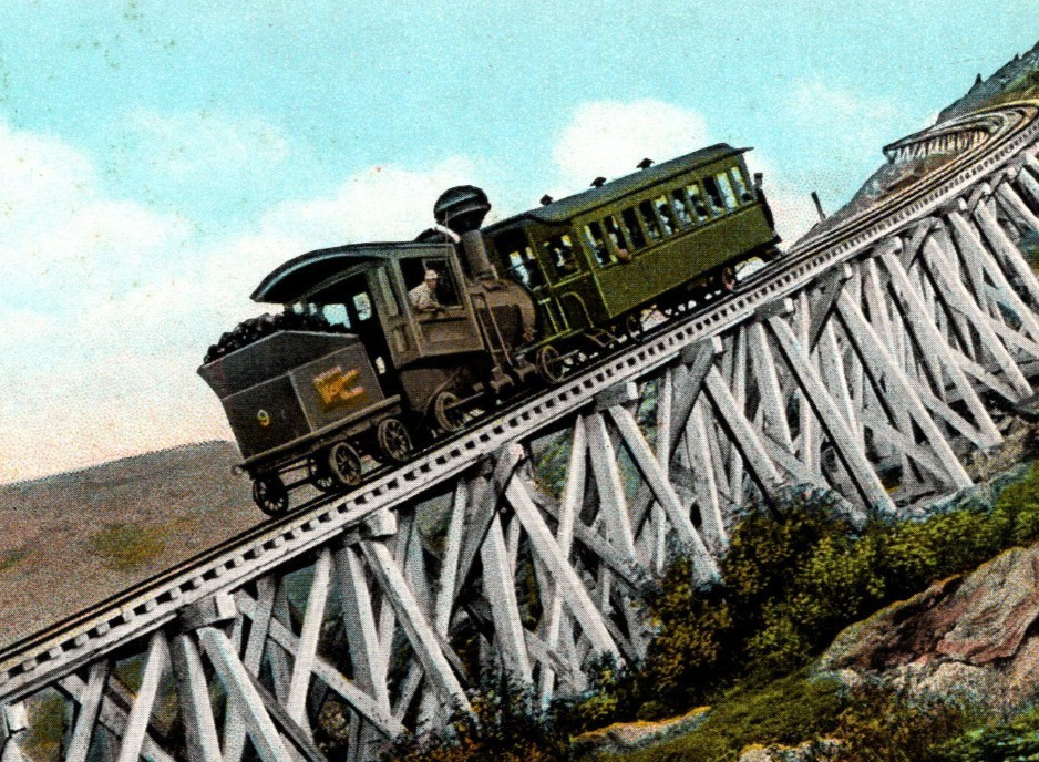 Jacob\'s Ladder Mt Washington Railway White Mountain NH Vintage Postcard c1920