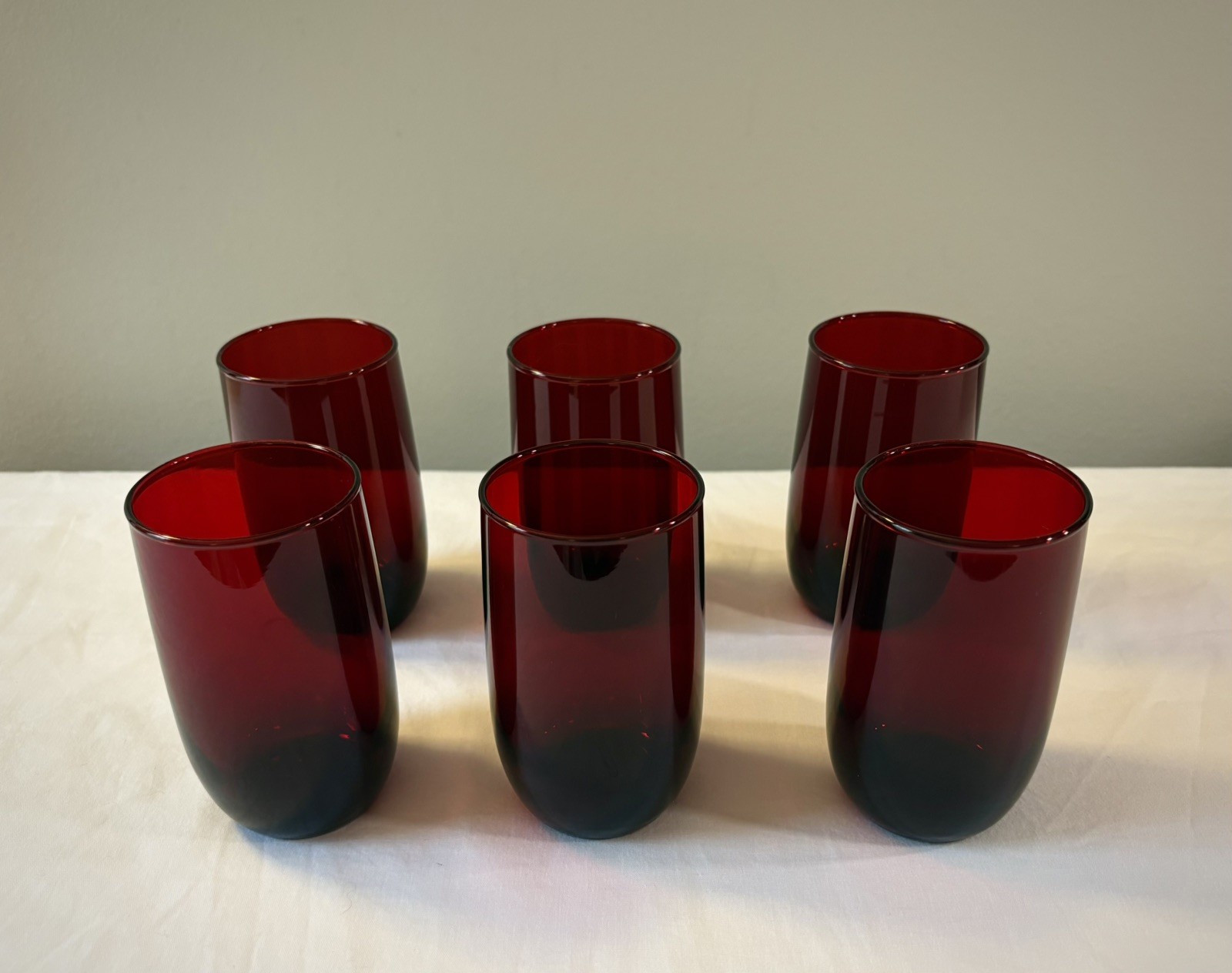 Set of 6 Vintage Anchor Hocking Roly Poly Royal Ruby Red Glass Tumblers. 4 1/2 Set of 6 Vintage Anchor Hocking Roly Poly Royal Ruby Red Glass Tumblers. 4 1/2