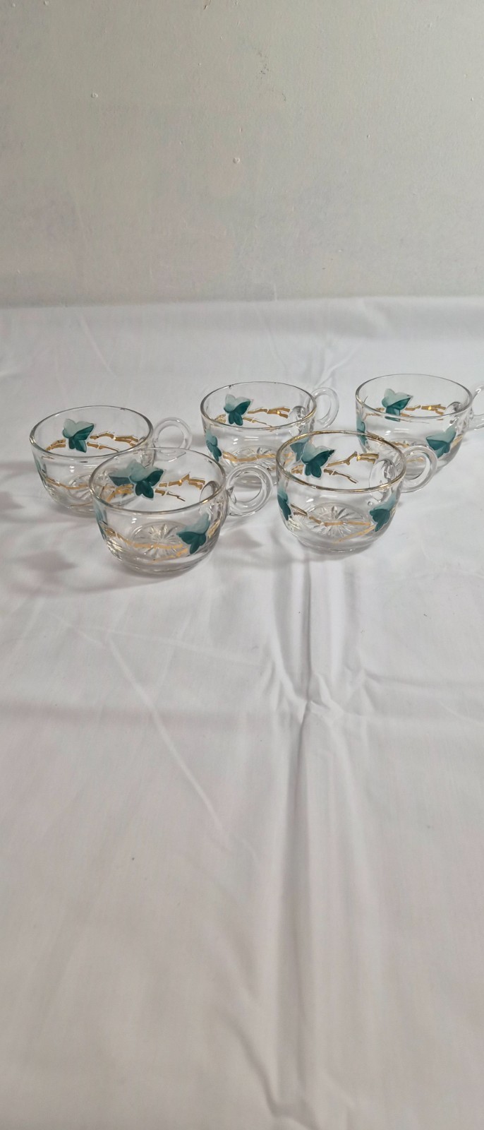 Vintage MCM blue and gold set of 5 punch/tea cups