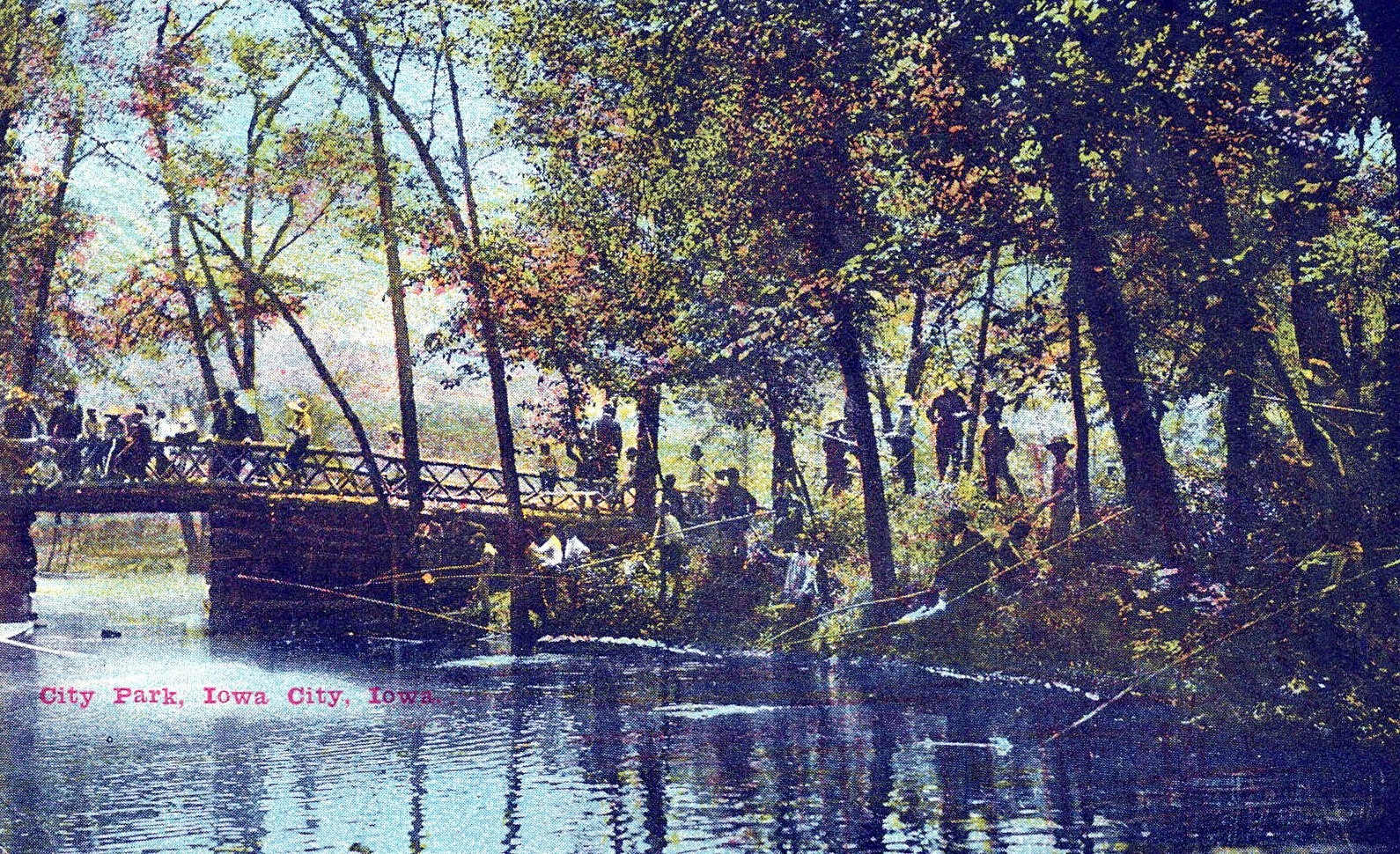 City Park Iowa City IA Postcard Bridge Footbridge Posted 1910 Sterling, Illinois