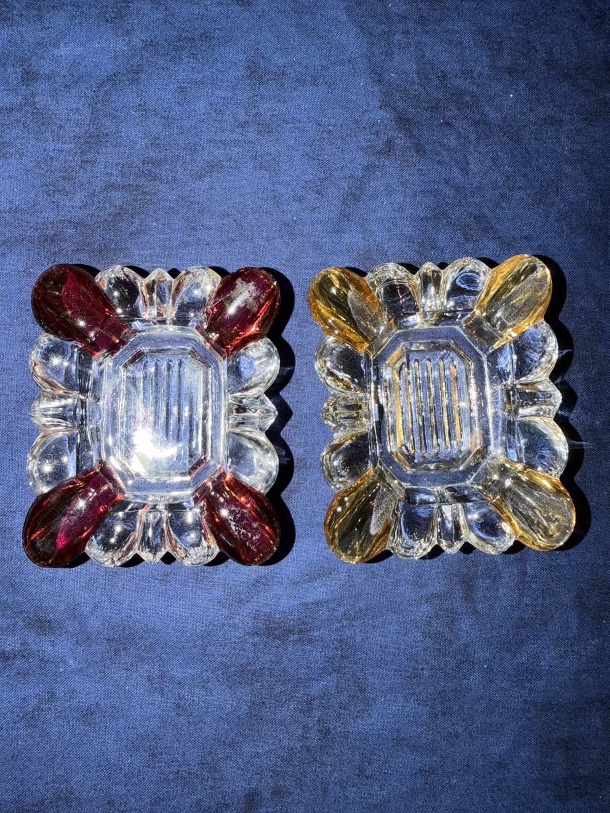 MCM Westmoreland Glass-Vintage Ashtrays-Set of 2-Cranberry & Yellow