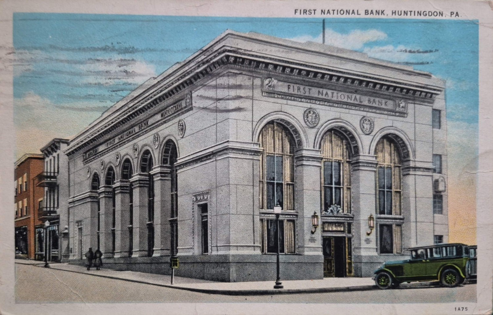 Huntingdon, PA. First National Bank  - 1920s-30s Postcard