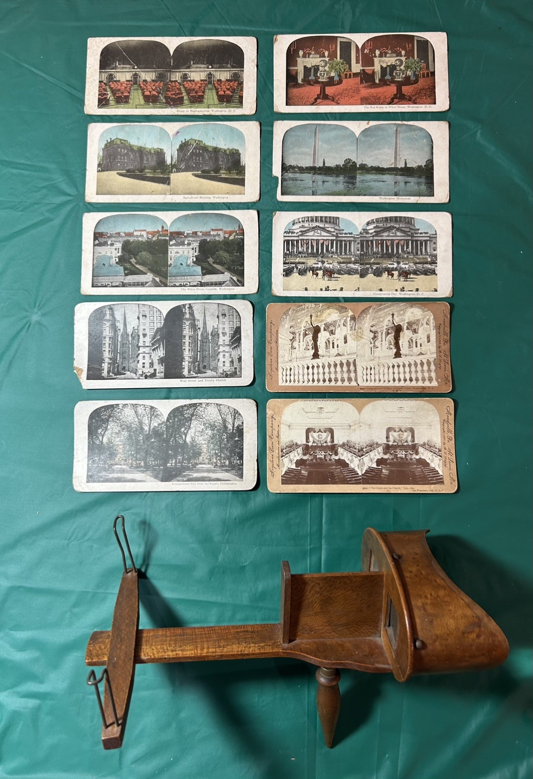 1896 STEREOSCOPE BY KEYSTONE VIEW AND 10 CARDS OF FAMOUS USA BUILDINGS 1896-190?