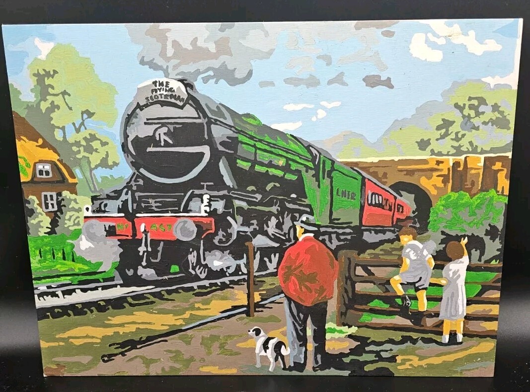 Paint By Number Finished Paint The Flying Scotsman Train Locomotive 11.5 x 15.5