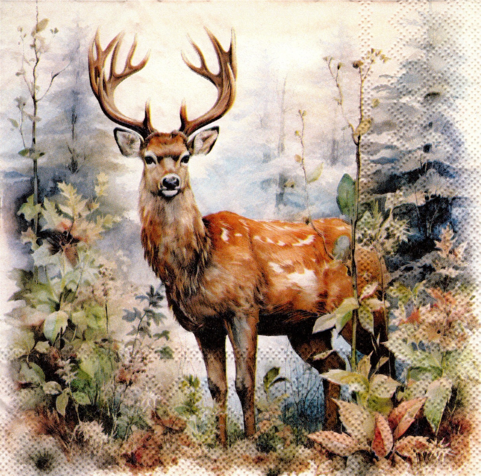 (2) Two Paper Lunch Napkins for Decoupage/Mixed Media - Deer in the Woods stag (2) Two Paper Lunch Napkins for Decoupage/Mixed Media - Deer in the Woods stag