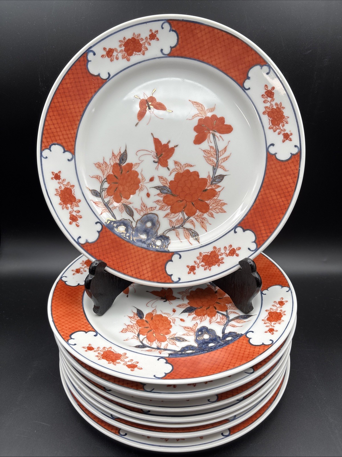 9 VTG YT Imari Style Japanese Blanks Decorated In Hong Kong 10.25 Dinner Plates 9 VTG YT Imari Style Japanese Blanks Decorated In Hong Kong 10.25 Dinner Plates
