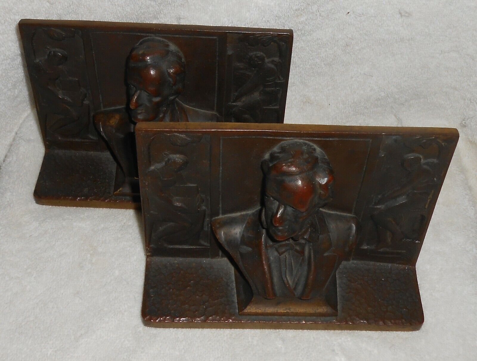 Antique PAIR OF BOOK ENDS President Abraham Lincoln Solid Bronze Bookends