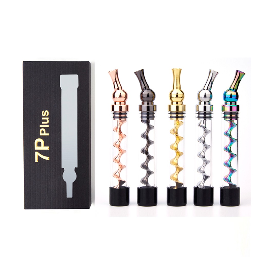 7P Plus Kit Dry Herb Glass Pipe Twisty Blunt 360 Rotating Smoking Pipe【Black】