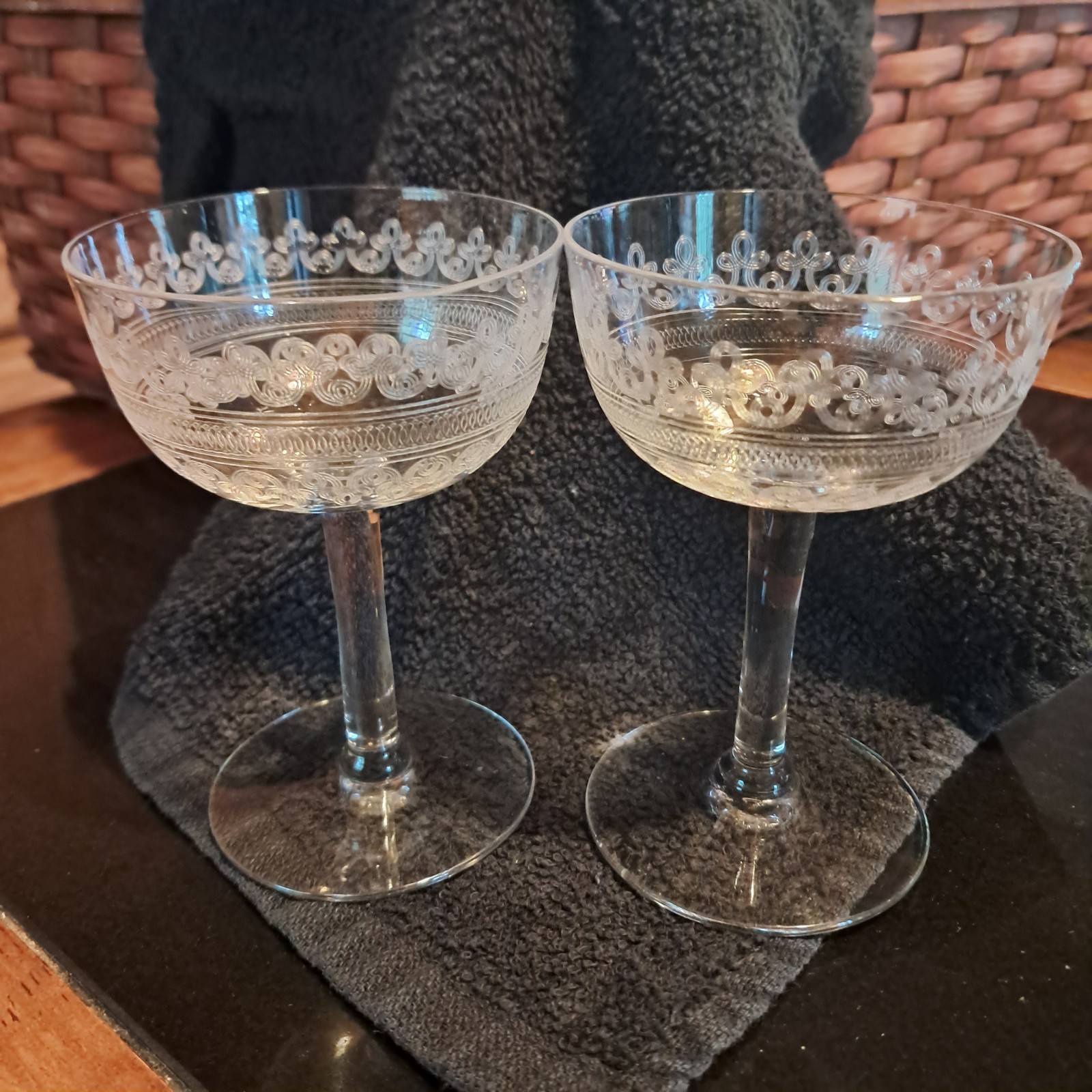 Antique Baccarat Sévigné Crystal Champagne Coupes / Cocktail Glasses - Pair of 2